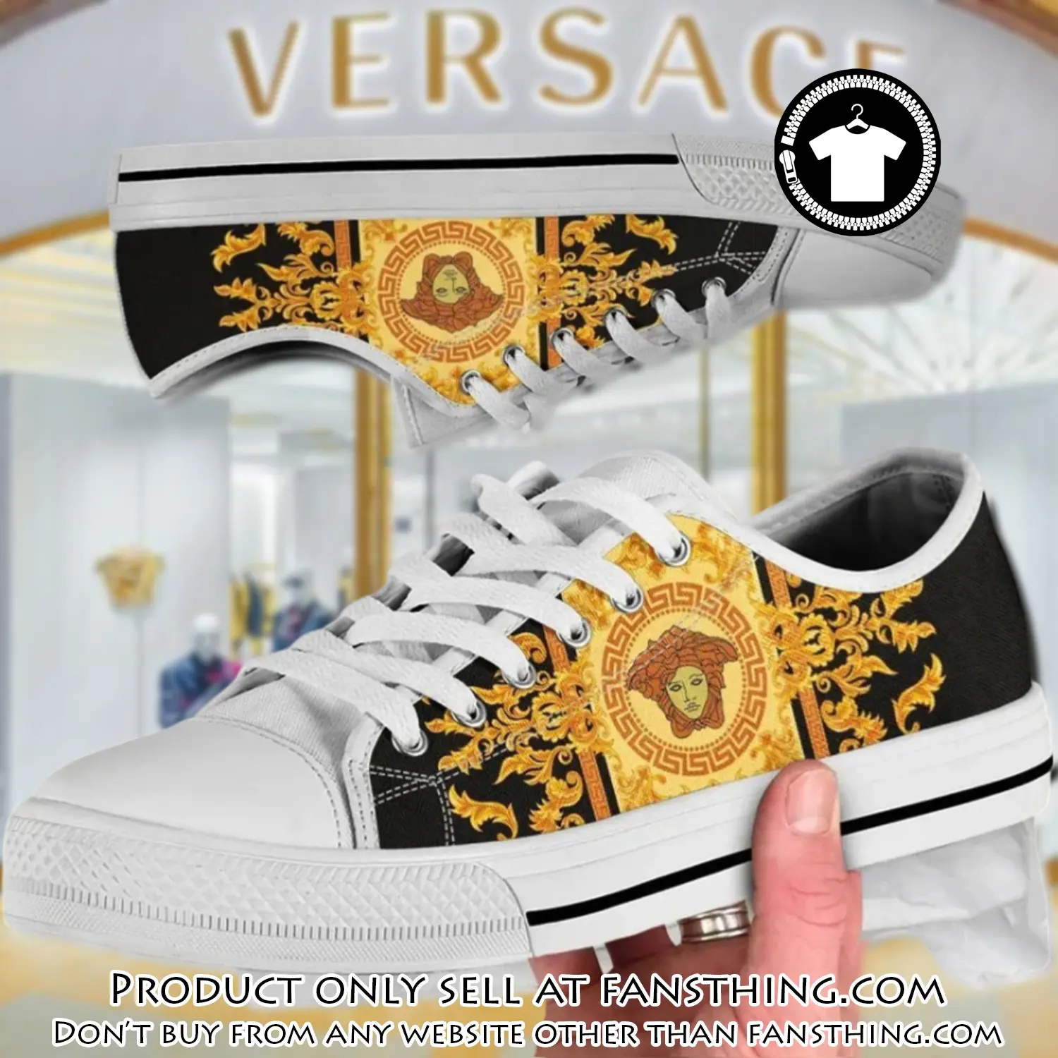 Versace medusa black gold low top canvas shoes luxury brand gifts for men women fst5547006